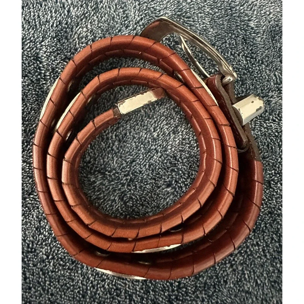 Brighton Belt Braided Brown Leather 5‎ Medallions Plus Buckle Western S VTG